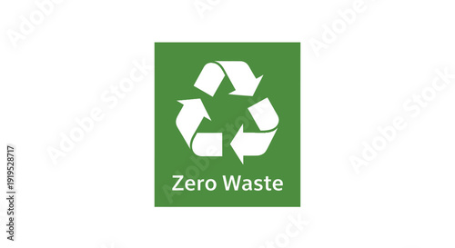 Eco friendly zero waste icon, green recycling symbol with white arrows and text