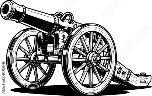 Vintage cannon vector illustration. Design element for poster, card, banner, t shirt, logo, label. Vector illustration
