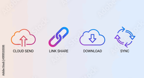 Cloud storage icons with symbols.