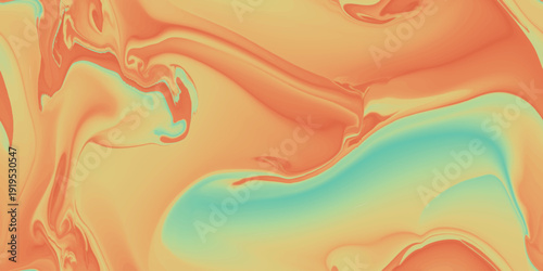 Teal orange glossy abstract fluid composition.