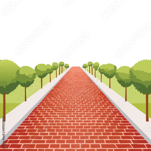 Cartoon path with trees and red brick