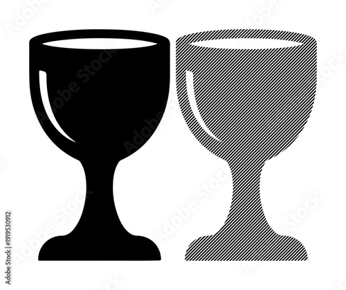 Two elegant chalices, one solid black and the other patterned, symbolizing contrast or comparison.