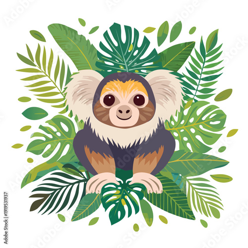 Cartoon primate in lush green tropical foliage
