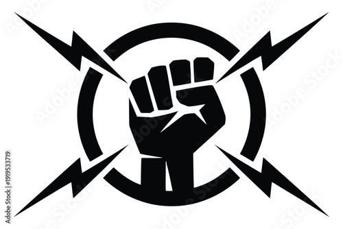 National Freedom Day Black and white clenched fist symbol with crossed lightning bolts in circular background