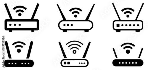 wireless router network icon set
