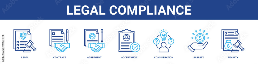 Εκτύπωση καμβά Legal Compliance web banner icon set collection solid style.