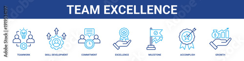 Team Excellence web banner icon set collection solid style.