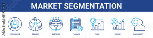 Market Segmentation web banner icon set collection solid style.