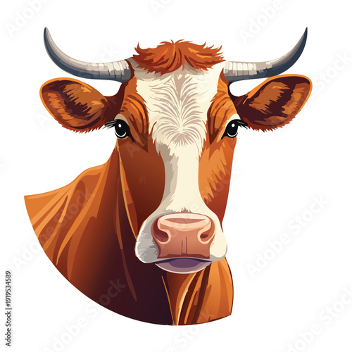 Close up illustration of a brown and white cow