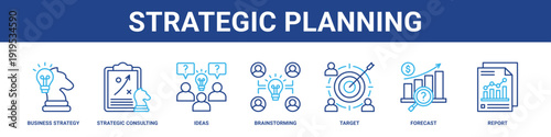 Strategic Planning web banner icon set collection solid style.