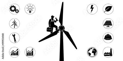 Wind Turbine Maintenance Technician Silhouette