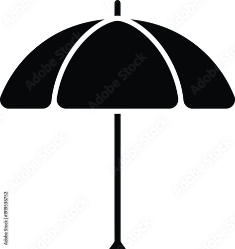 Simple black silhouette of a beach umbrella on a white background.