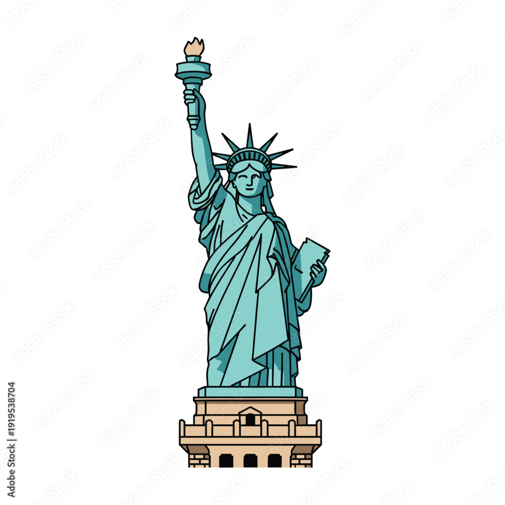 Fototapeta premium Iconic statue of liberty holding torch and book with tablet in new york harbor