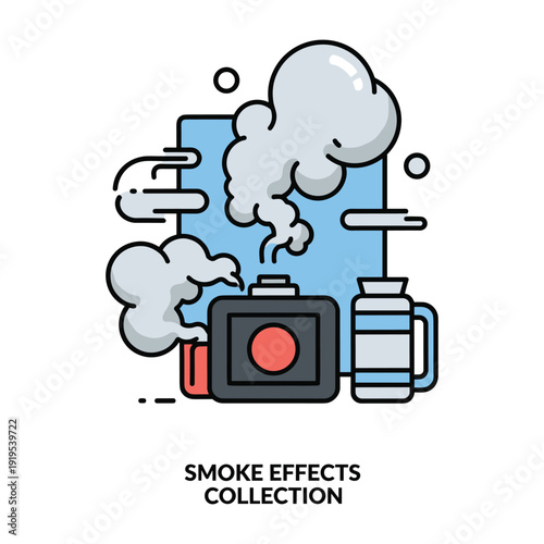 Illustrated collection of items producing smoke effects for stage performances