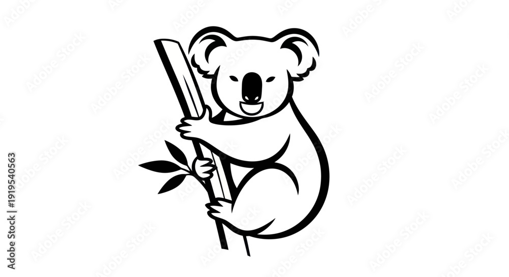 Εκτύπωση καμβά Koala bear illustration simple black and white design for various uses