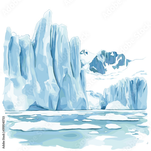 Perito Moreno Glacier. Perito Moreno Glacier hand drawn watercolor illustration