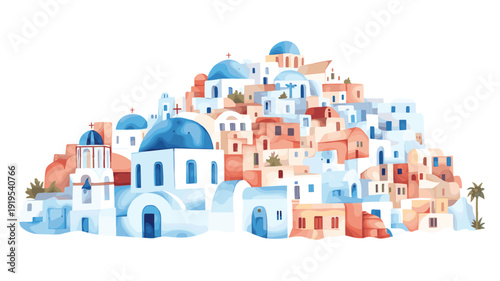 Santorini. Santorini watercolor vector illustration