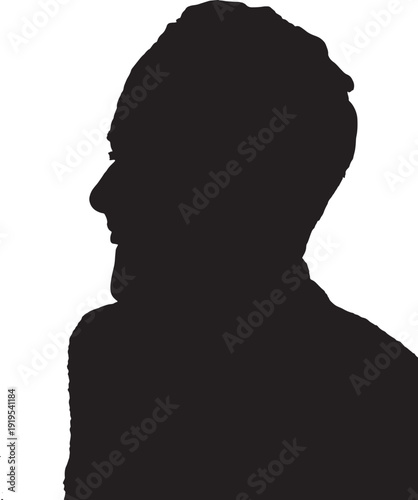 vector,silhouette of a portrait of a senior woman smiling on white background