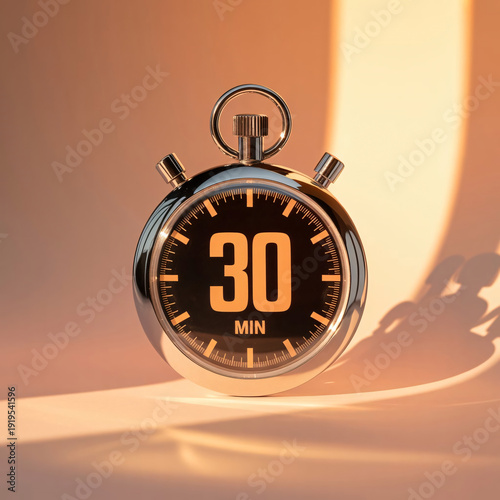 30 Minute Stopwatch on Warm Beige Background – Time Management and Deadline Concept