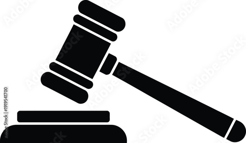 Judge gavel vector illustration, minimalist wooden hammer silhouette icon for law, justice, court auction, and legal service branding design.