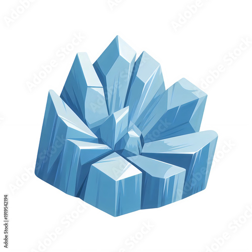 Beautiful cluster of sharp, angular blue ice crystals against dark background.