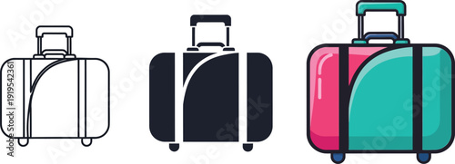 Modern flat vector illustration of travel luggage, suitcase outline, silhouette, and colorful design. Perfect for travel, vacation, and business trip concepts.