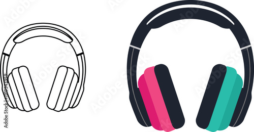 Modern headphones in black, pink and teal, ideal for music lovers, audio production and calls.