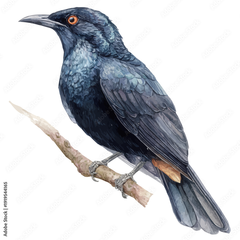 Fototapeta premium Stylized watercolor Koel vector, modern artistic illustration with high-quality details on a pure white background.
