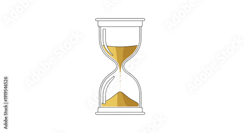 A classic transparent hourglass with golden sand trickling from top to bottom, on a clean white background.