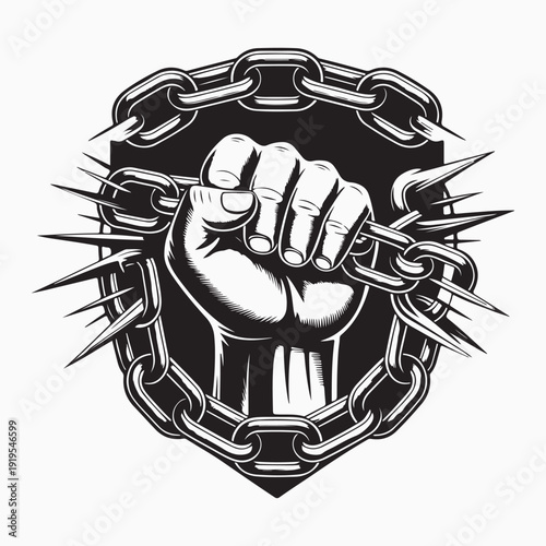 Fist Breaking Chain Emblem, Symbol of Freedom and Strength