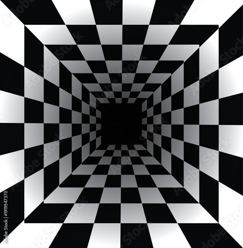 Abstract Black and White Checkered Tunnel Pattern BackgroundAbstract Black and White Checkered Tunnel Pattern Background