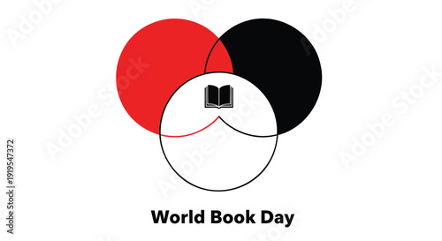 World Book Day vector logo, book and circle symbol, reading awareness icon.