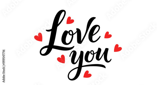 Canvastavla Love you text with red hearts