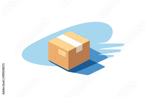 Isometric cardboard box with tape, symbolizing delivery and logistics services