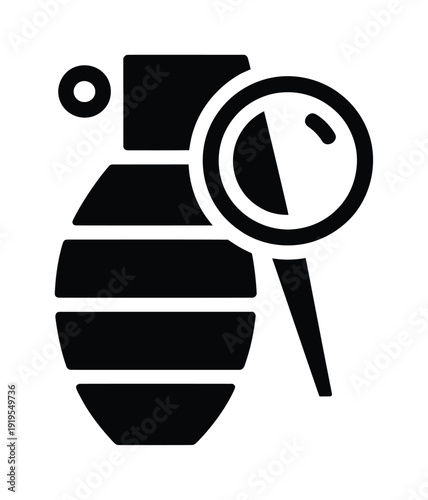 Vector of a grenade with a magnifying glass