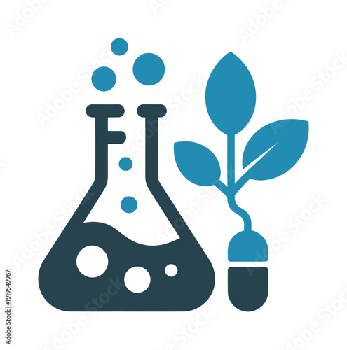 Vector of a plant growing beside a science laboratory flask.