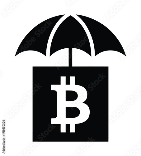 Vector icon showing an umbrella over a bitcoin symbol