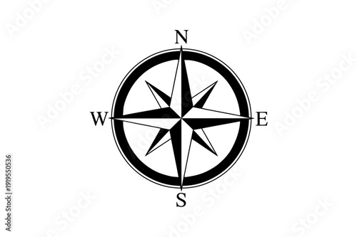 A minimalist vector graphic of a compass with a black and white design