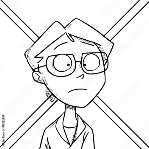 Sad Boy Wearing Glasses with Frowning Face