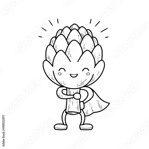 Artichoke Superhero Standing Confidently Isolated on White