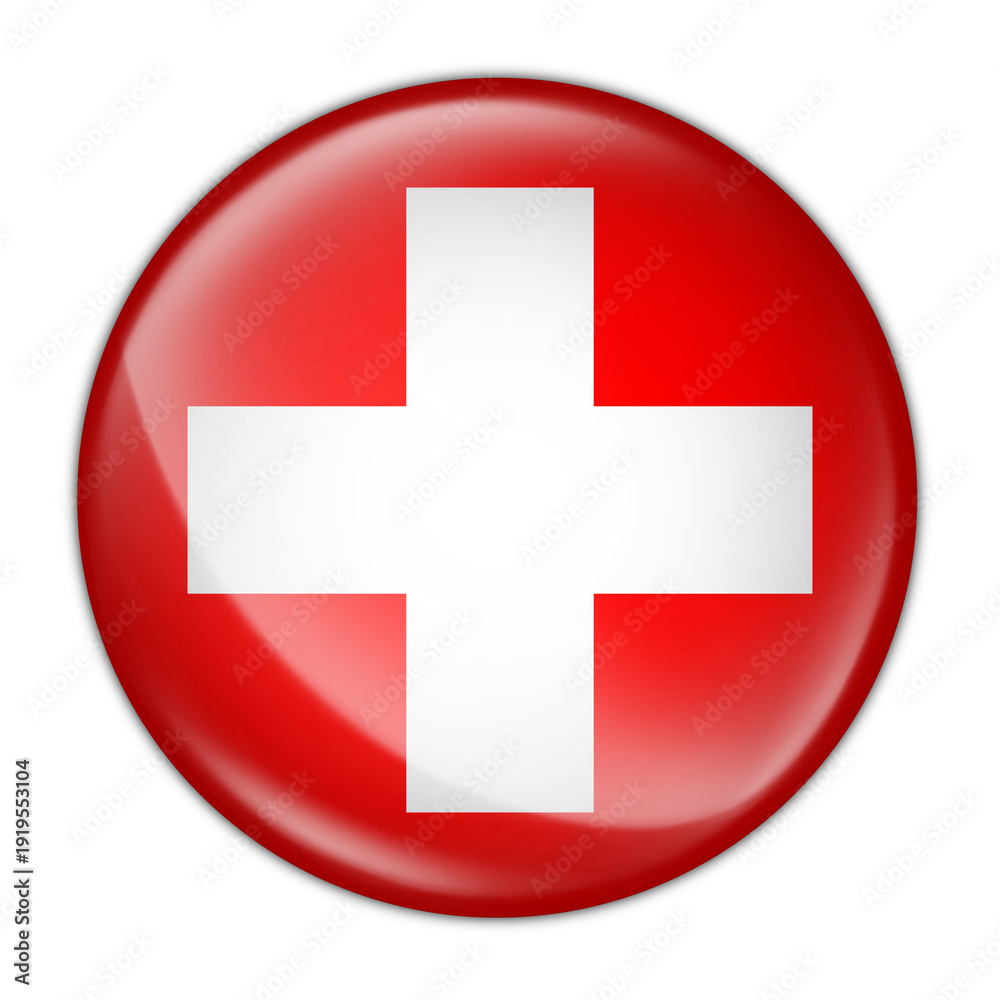 Obraz premium Switzerland Flag Circle 3D Icon. Realistic Glossy Swiss National Symbol for Finance and Alps Tourism.