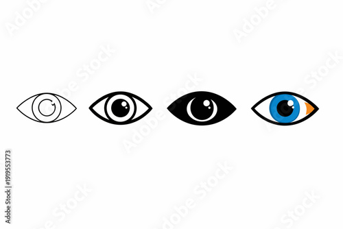 Evolution of eye icon designs in monochrome and color styles
