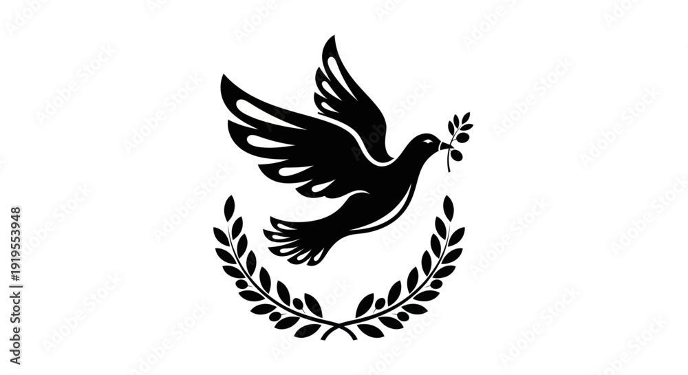 Fototapeta premium Flying dove with olive branch vector