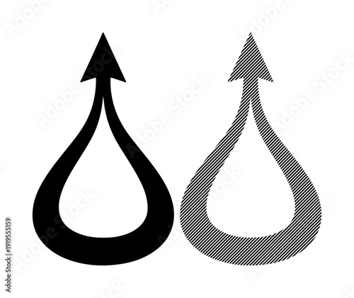 Two abstract arrows pointing upwards from a teardrop shape symbolizing growth and progress