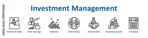 Investment Management icon banner line art collection
