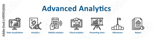Advanced Analytics icon banner line art collection