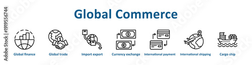 -Global Commerce icon banner line art collection