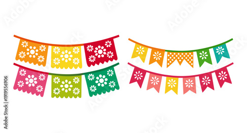 Colorful festive mexican papel picado party celebration banners