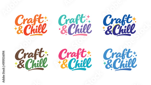 Seasonal holiday banner with promotional slogan presenting modern lettering logo set for Craft & Chill, inspirational