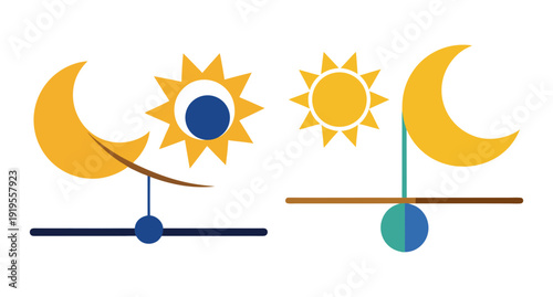 Celestial balance sun moon abstract astronomical illustration